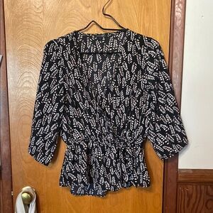 Papermoon Black and White Leaf Pattern Kimono Blouse